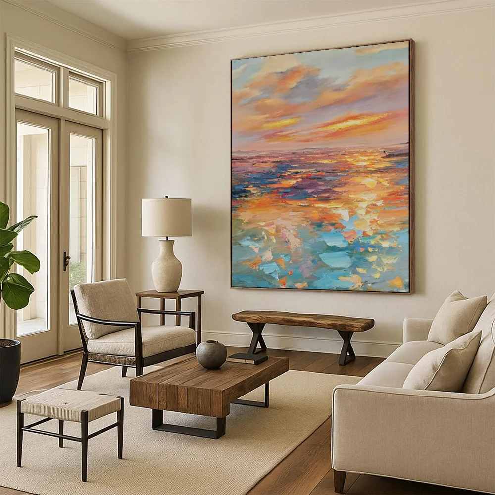 Balcony Handmade Living Coastal Bedroom Abstract Canvas Wall Art 7YKAR